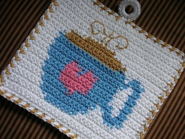 Coffee Time Potholder Crochet PATTERN - INSTANT DOWNLOAD