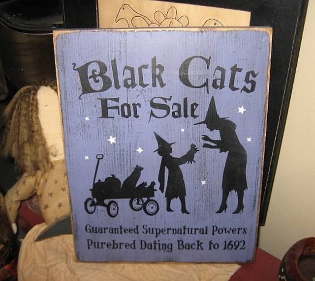 Black Cats for Sale Witch Wiccan Handpainted Wood Sign Plaque Halloween Home Decor Wall Hanging
