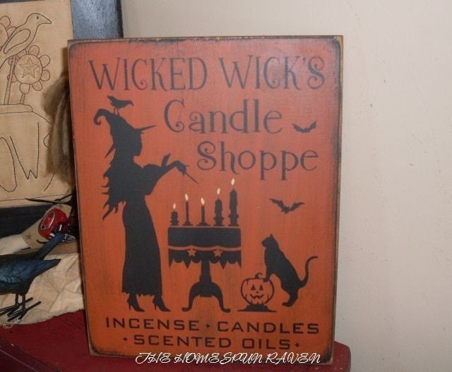 The Wicked Wicks Candle SHoppe Primitive Handpainted WICCAN wood sign plaque