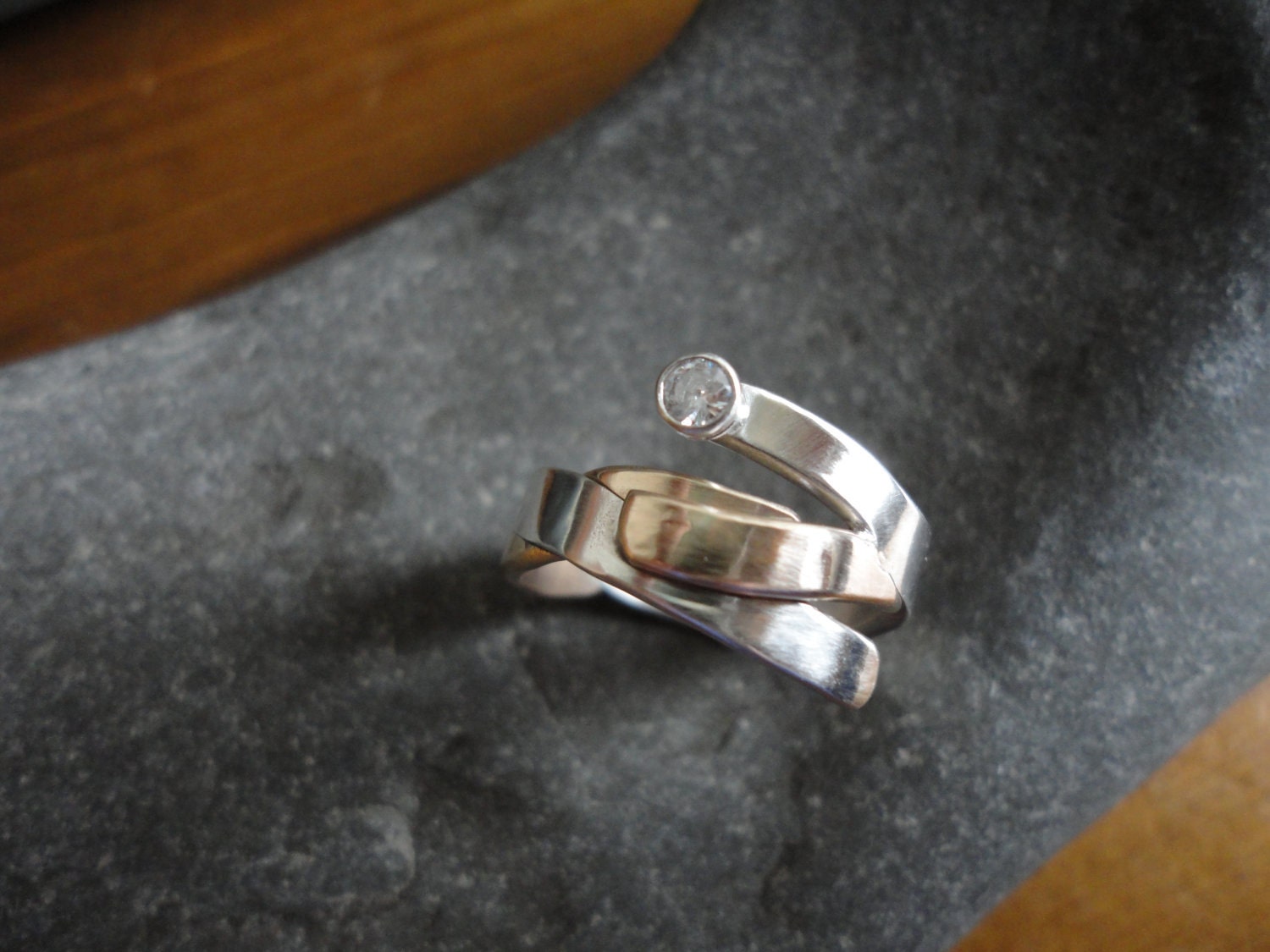 Woven Wishes - Any Size - Sterling Silver and Gold Filled Ring with 3mm CZ - Creative Mode