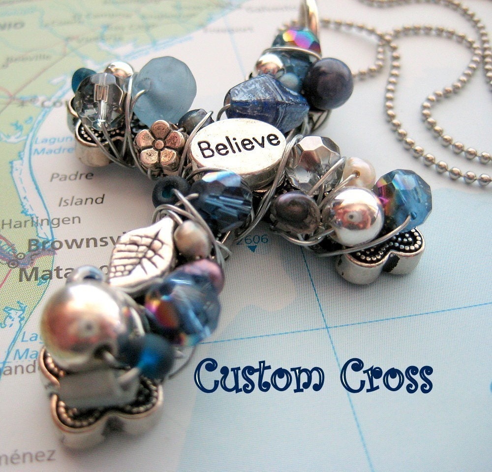 Custom Wire-wrapped Beaded Cross Necklace