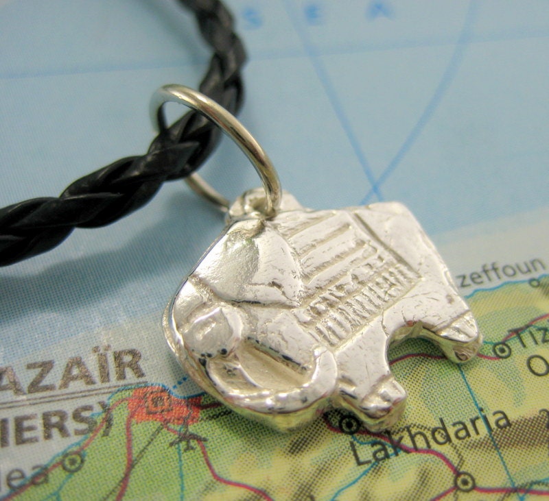 Elephants of India Yoga Necklace in Precious Silver on Black Braided Cord