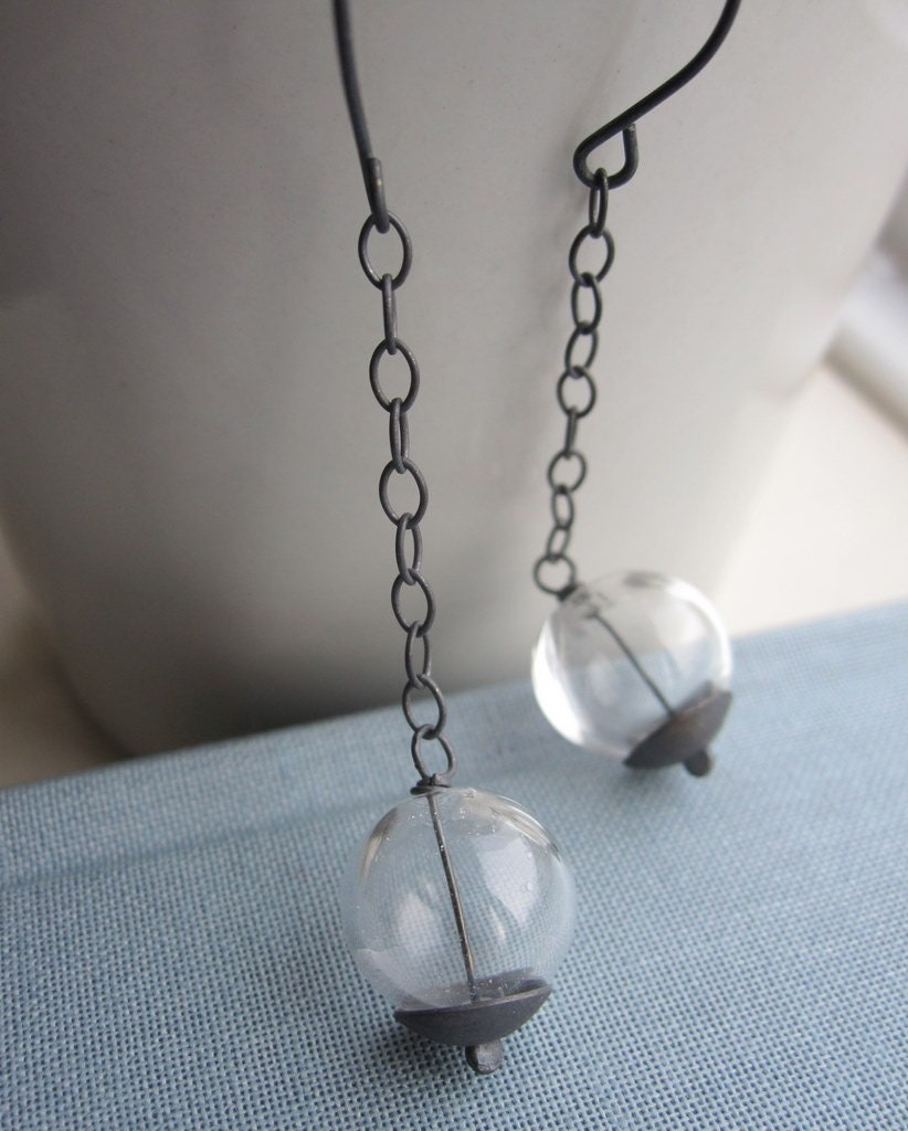 Ice Earrings - hollow glass beads and oxidized silver