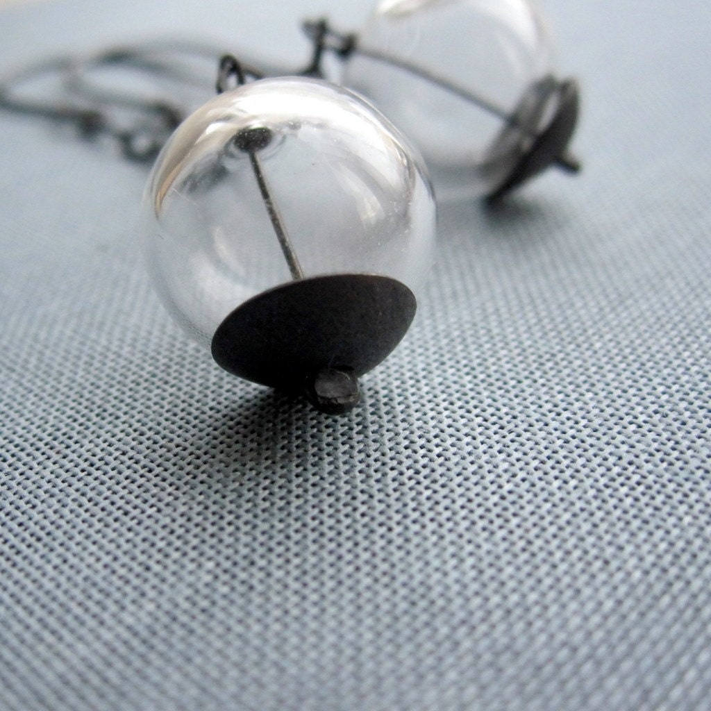 Ice Earrings - hollow glass beads and oxidized silver