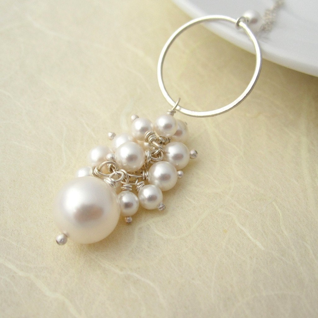 Pearl Cluster - Long Necklace- Sterling Silver and Swarovski Wedding Jewellery