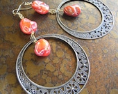 Mandarin Red Antique Brass Beaded Dangle earrings