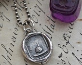 Snail Wax Seal Charm Necklace - Always with Me - Snail Pendant made from a french wax seal intaglio, Home Sweet Home