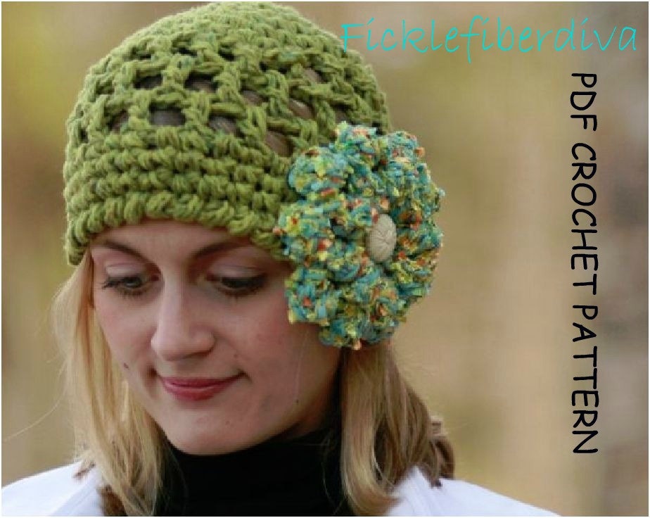 PDF CROCHET PATTERN Super Easy Open Mesh Cloche Hat with cluster embellishment
