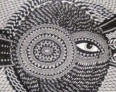 Original Ink Drawing Circle Eye Tears