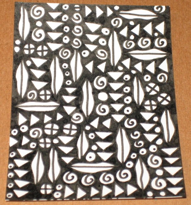 Original Drawing ACEO Black and White Design