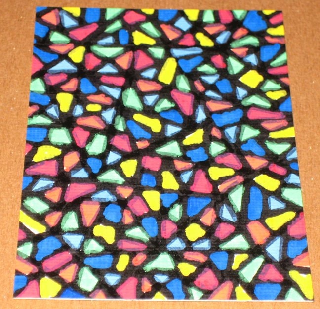 Original Drawing ACEO Multi Color Stained Glass Design