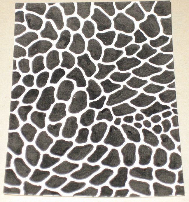 Original Drawing ACEO  Black and White Animal Print Design