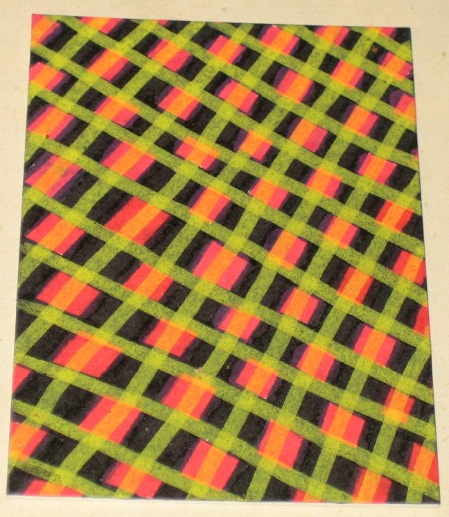 Original Drawing ACEO Red Black Yellow Tartan Design