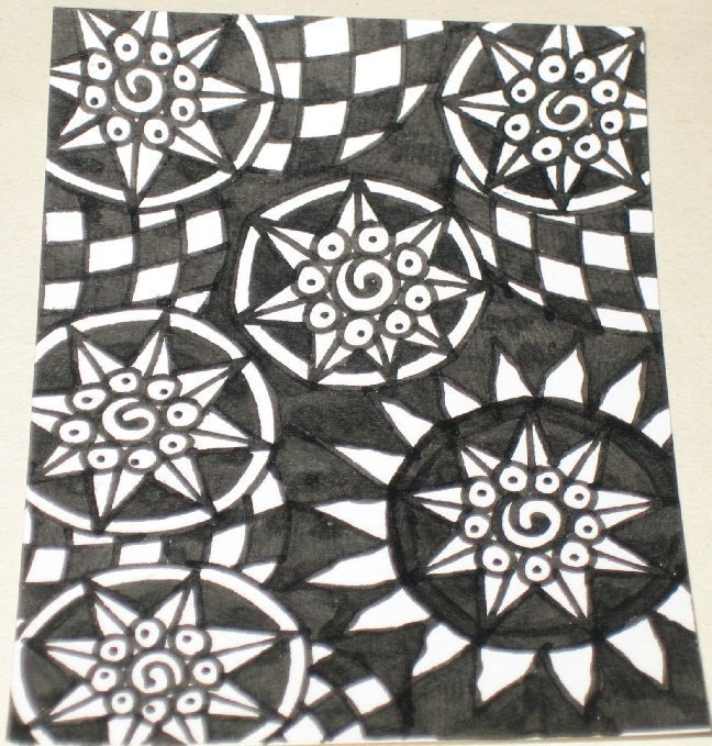Original Drawing ACEO Black and White Design