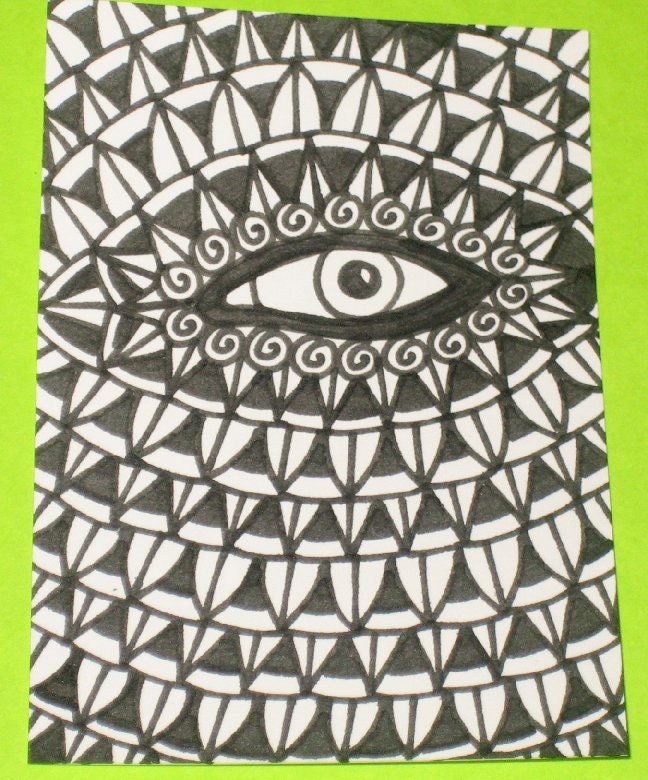 Original Drawing ACEO  Black and White Eye Design