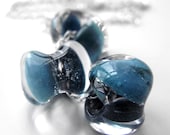 Blue Glass Drop Necklace, Two-Toned Blue Glass Lampwork Beads, Sterling Silver Chain, Sky Blue Navy Blue, Nautical Jewelry, Summer Fashion