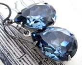 Something Blue Crystal Earrings - Sky Blue Swarovski Crystal Teardrops, Bridesmaid Earrings, Wedding Jewelry, Baby Boy, Hollywood Luxury