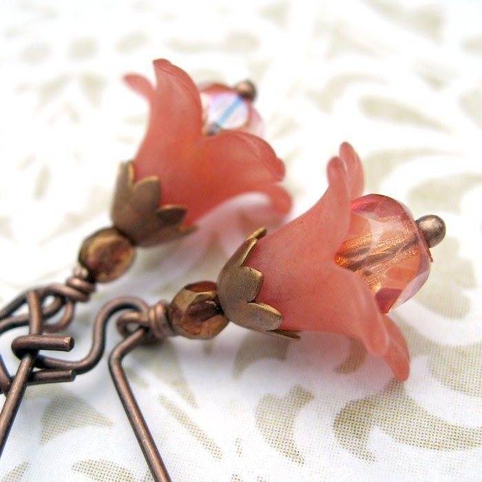 Sweet Peach Flower Blossom Earrings - Petite