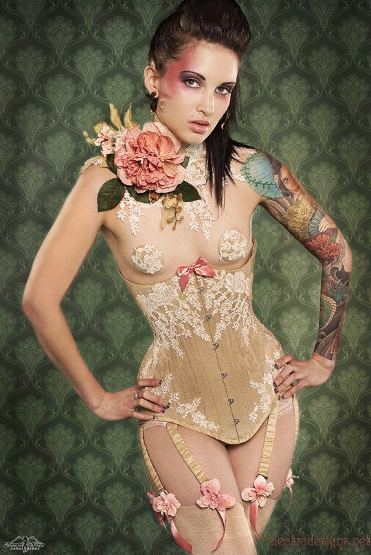For Jennifer      Add Venise Lace Appliques to Your Electra Designs Corset Venice Bridal Wedding Burlesque Pinup Lolita Gothic Couture  OOAK Hand Stitched Upgrade
