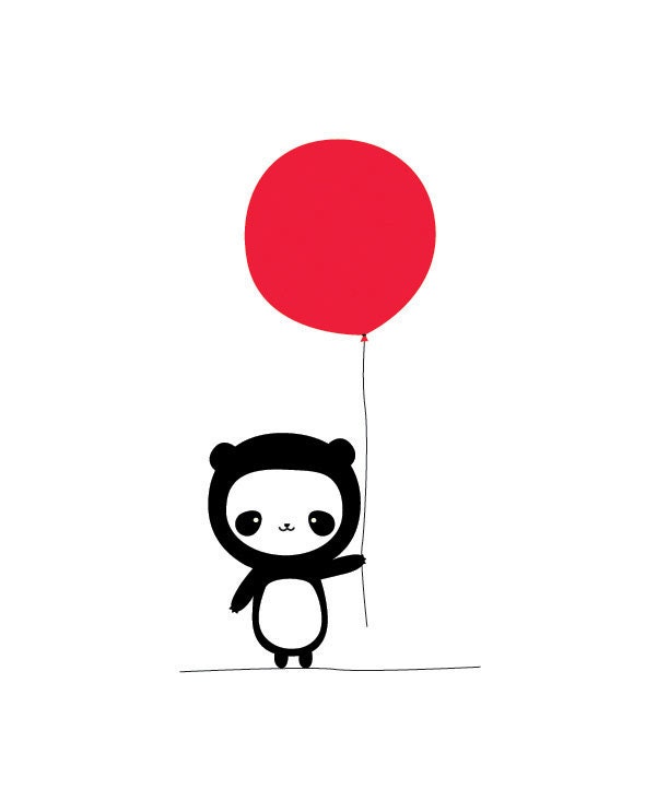 Panda with Red Balloon 8x10 Print