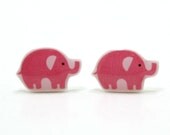 Pink Elephant Earrings - Sterling Silver Posts Studs Kawaii Cute
