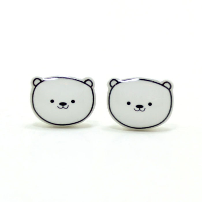 Polar Bear Earrings - Sterling Silver Posts Studs Kawaii Cute