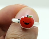 Dorky Apple Ring - Red Kawaii Cute Silver Plated Adjustable