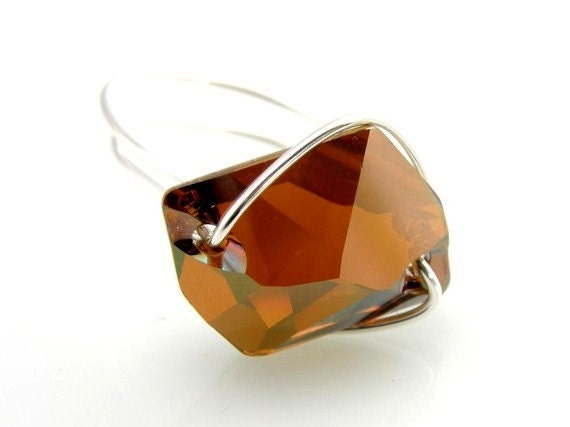 Copper Cosmic Swarovski Button Ring 20mm