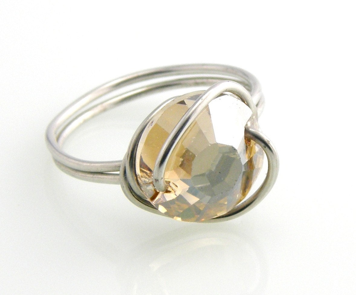 Crystal Swarovski Ring Golden Shadow Round