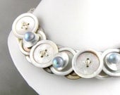 Mother of Pearl Button Necklace Silver Grey