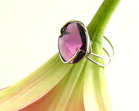 RESERVED Swarovski Rivoli Button Ring Amethyst Crystal