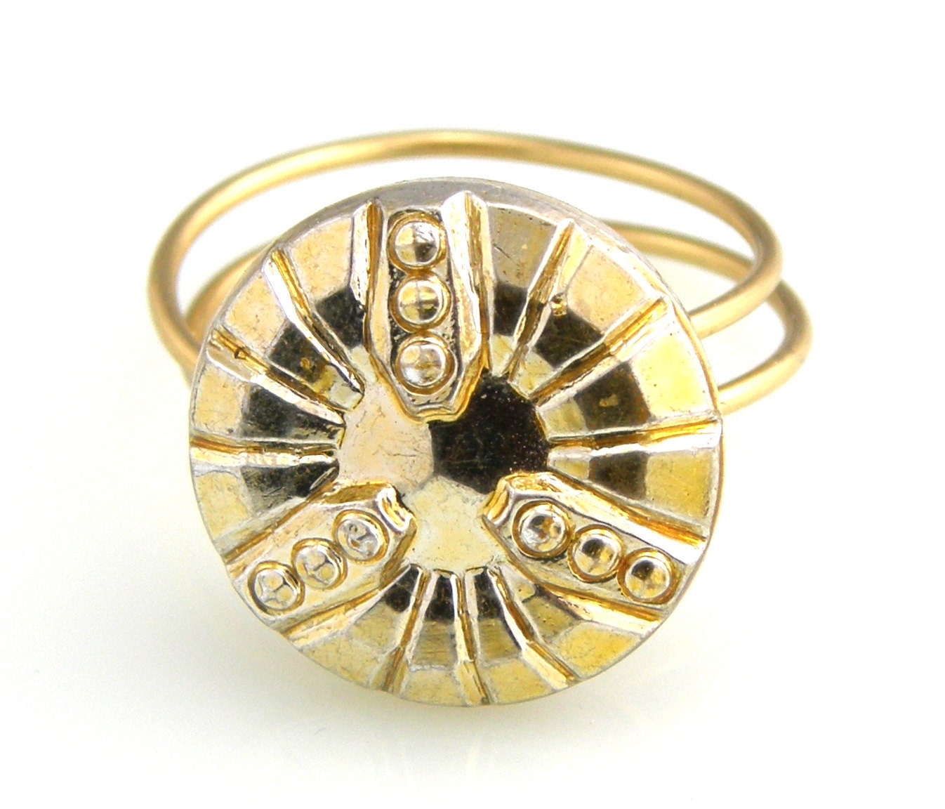Art Deco Vintage Gold Czech Glass Button Ring