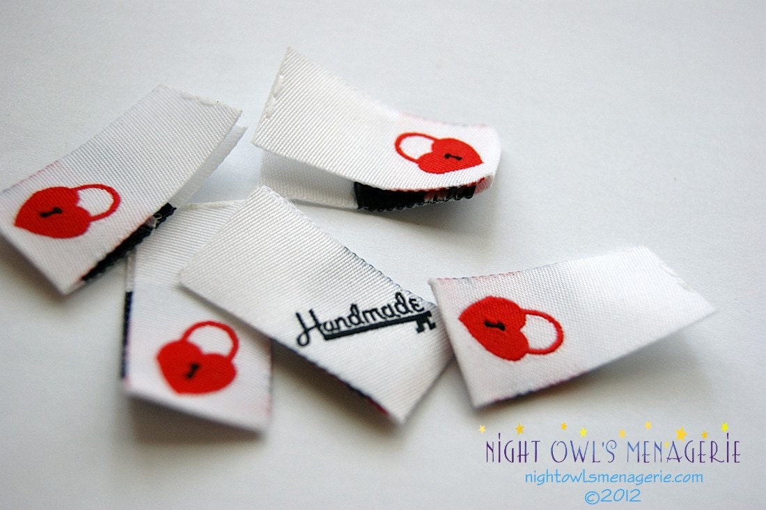 Heart Lock Foldover Woven 'Handmade'  set of 25 clothing labels