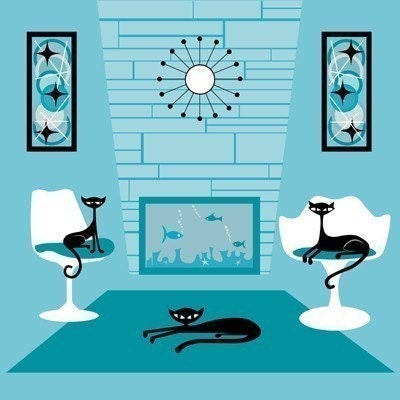 Three for Dinner - Limited Edition Retro Modern Pop Art Print Black Cats