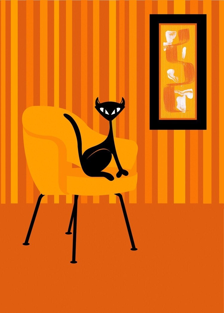 Lamb Cat - Original Limited Edition Modern Print by Kerry Beary - Orange
