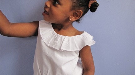 Custom Boutique... Shell blouse with ruffled neck... white.. .sizes 2t, 3t, 4t, 5t