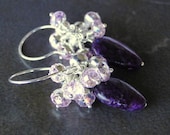 Purple Lepidolite And Sparkling Light Rose Chinese Crystal Cluster Earrings