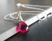Red Topaz Necklace Wire Wrapped On A Sterling Silver Chain