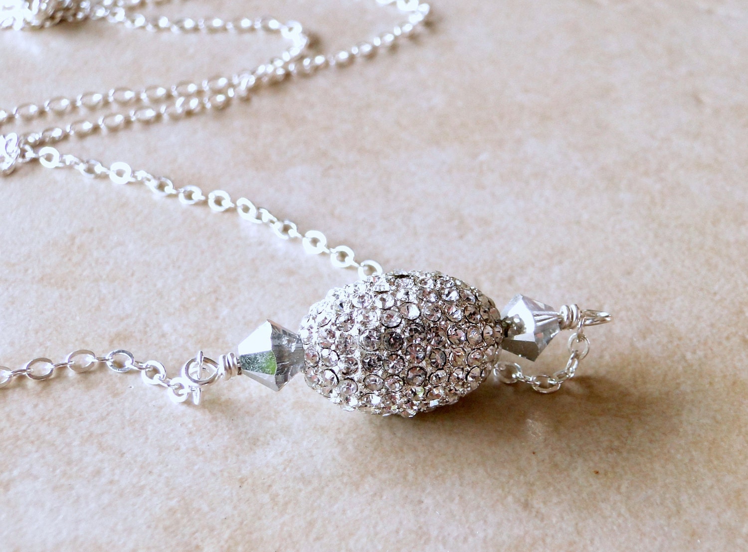 Diamante Ball With Swarovski Crystals Necklace, Romantic Sparkling Necklace