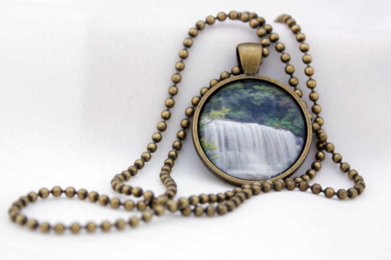 Waterfall Pendant, Antiqued Brass, Photography, Necklace, Photo Jewelry