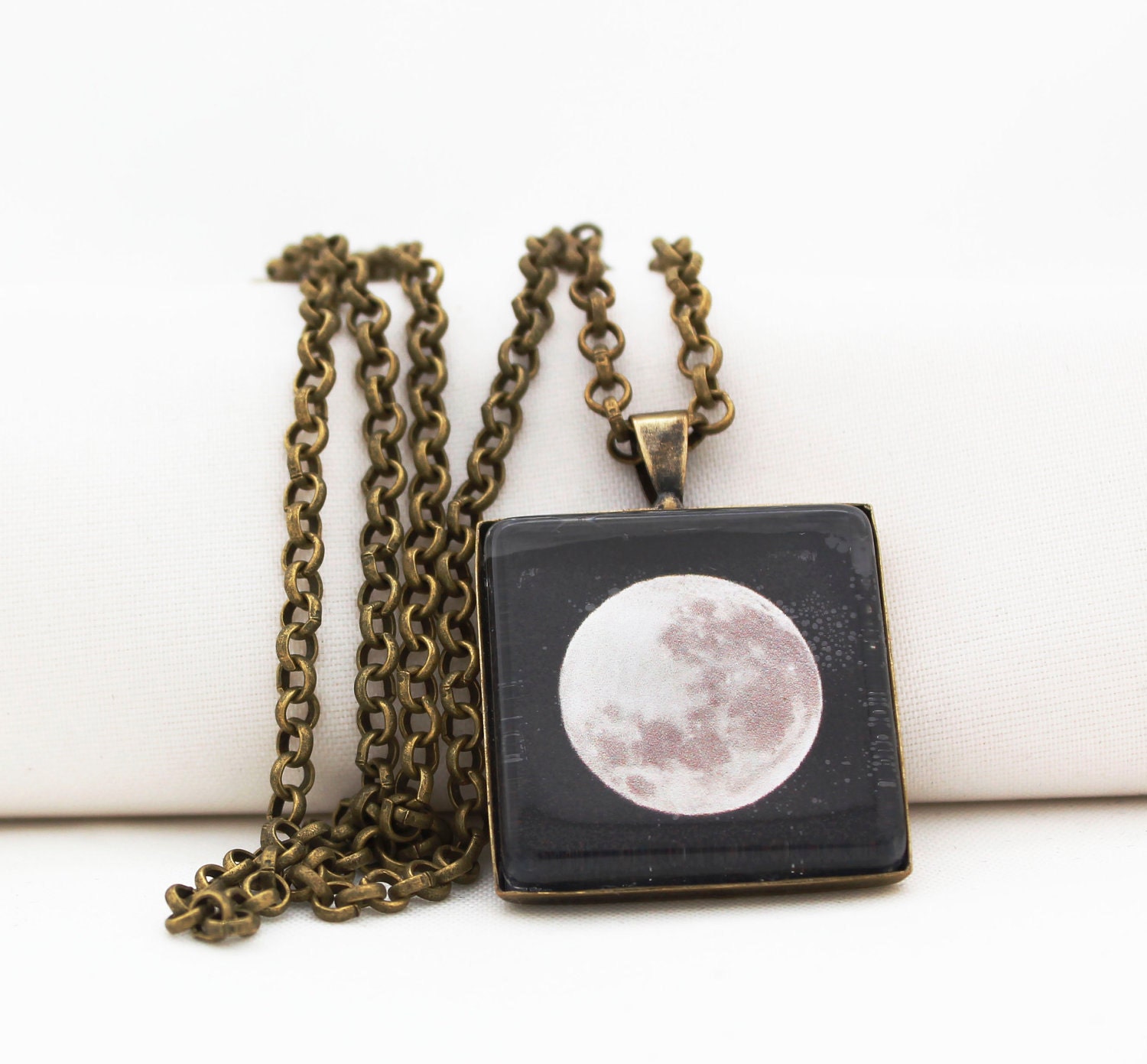 Super Moon Pendant Necklace, Vintage Bronze, Photography, Photo Jewelry