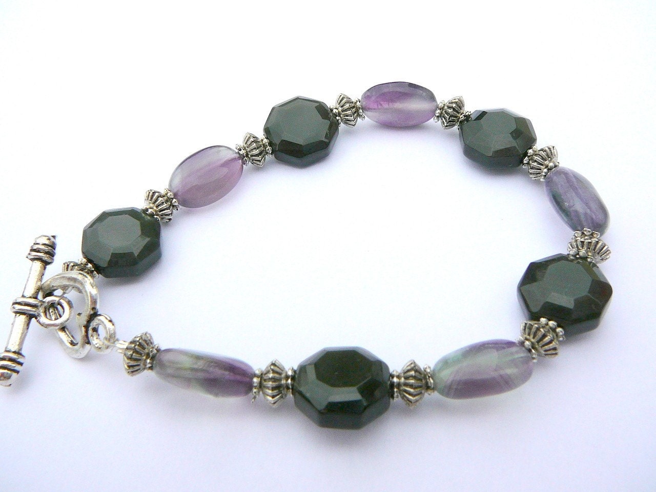Onyx And Rainbow Flourite Bracelet, Sheer Elegance