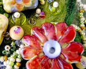 FOR DAWNS BOYS HelensHarvest FALL FLOWER PATCH Lampwork Needle Felted Leaf Patch Melange Casteam CGGE