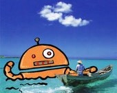 Octo-bot Makes a Friend - 8x8 Art Print