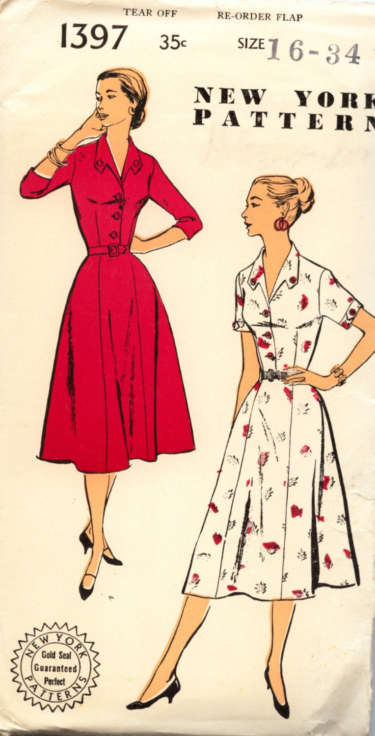 Very Cool NEW YORK Vintage Dress Pattern 1940s UNCUT Rockabilly Retro