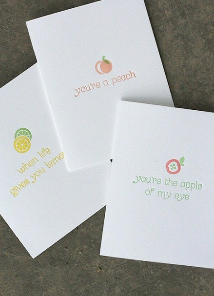 Assorted fruits letterpress cards, set of 6 - DingbatPress