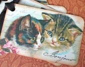 Vintage Kitten Tags - Vintage Cat - French Cat, Kittens Tags - Gift Tags - Set of 4
