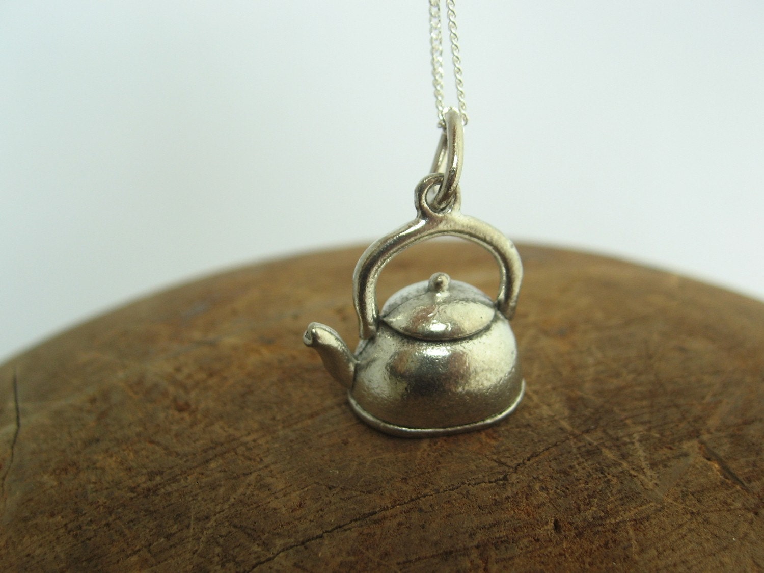 Tea Kettle Charm Necklace with Sterling Silver Chain