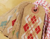 Set of 8 Hand-Printed Gift Tags -- krafty argyle