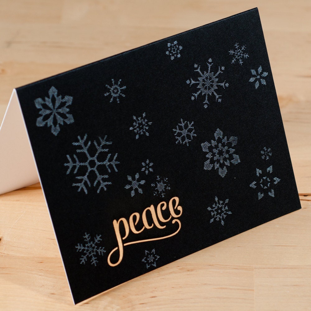 Holiday Cards -- Snowflakes Peace lasercut  -- Hand-printed Card